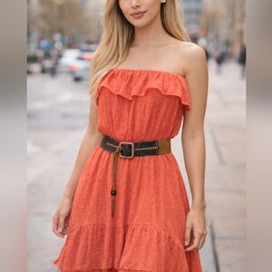 Elegant Coral Strapless Maxi Dress